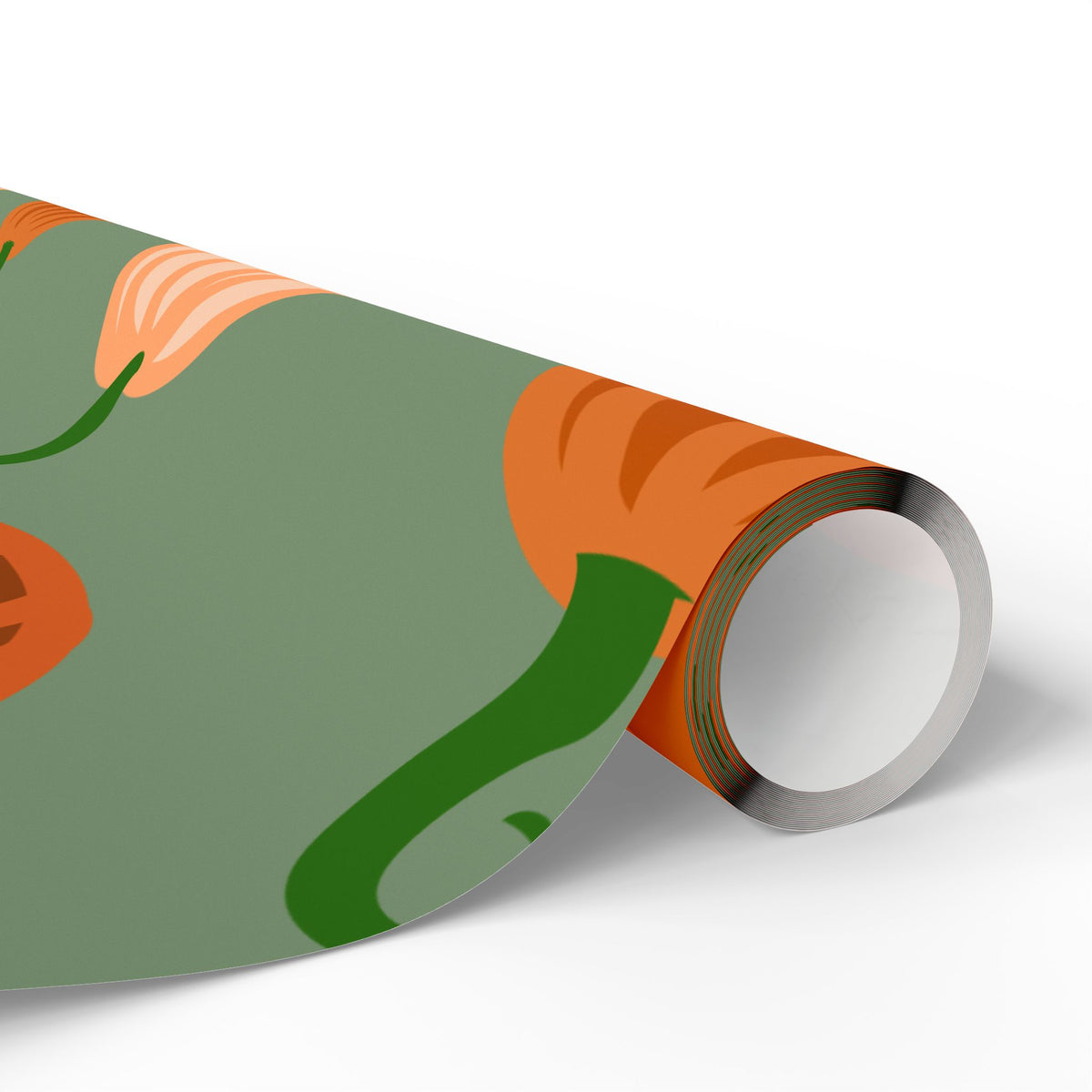 Pumpkin Pattern Wrapping Paper — Autumn Green Gift Wrap for Fall, Halloween & Thanksgiving