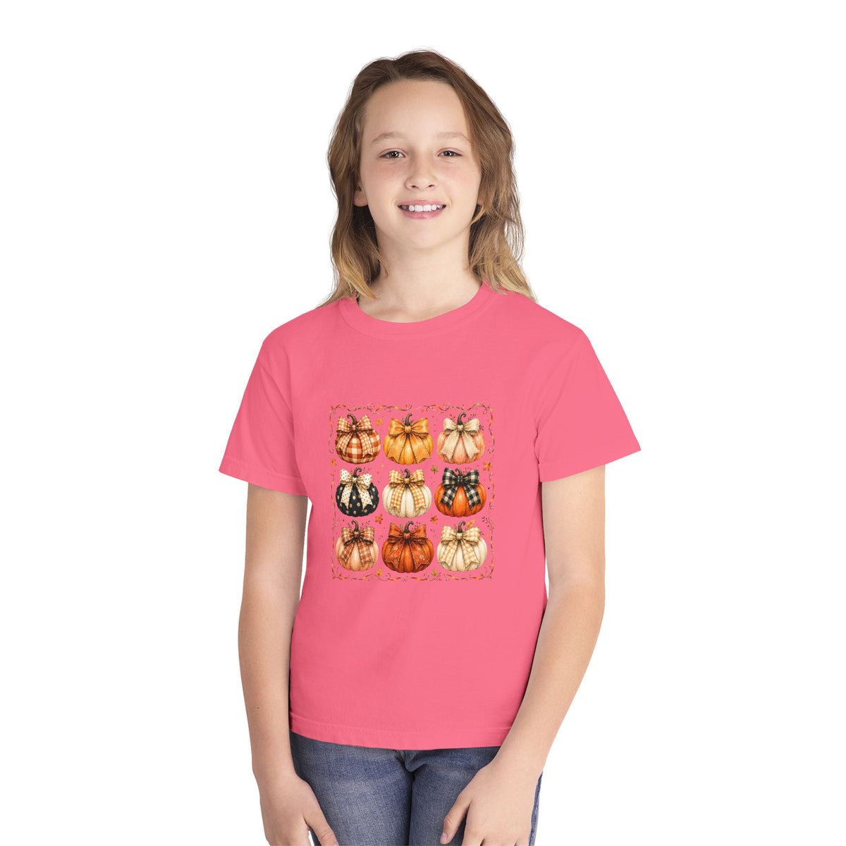 Youth Tee — Vintage Patchwork Pumpkins Fall Graphic