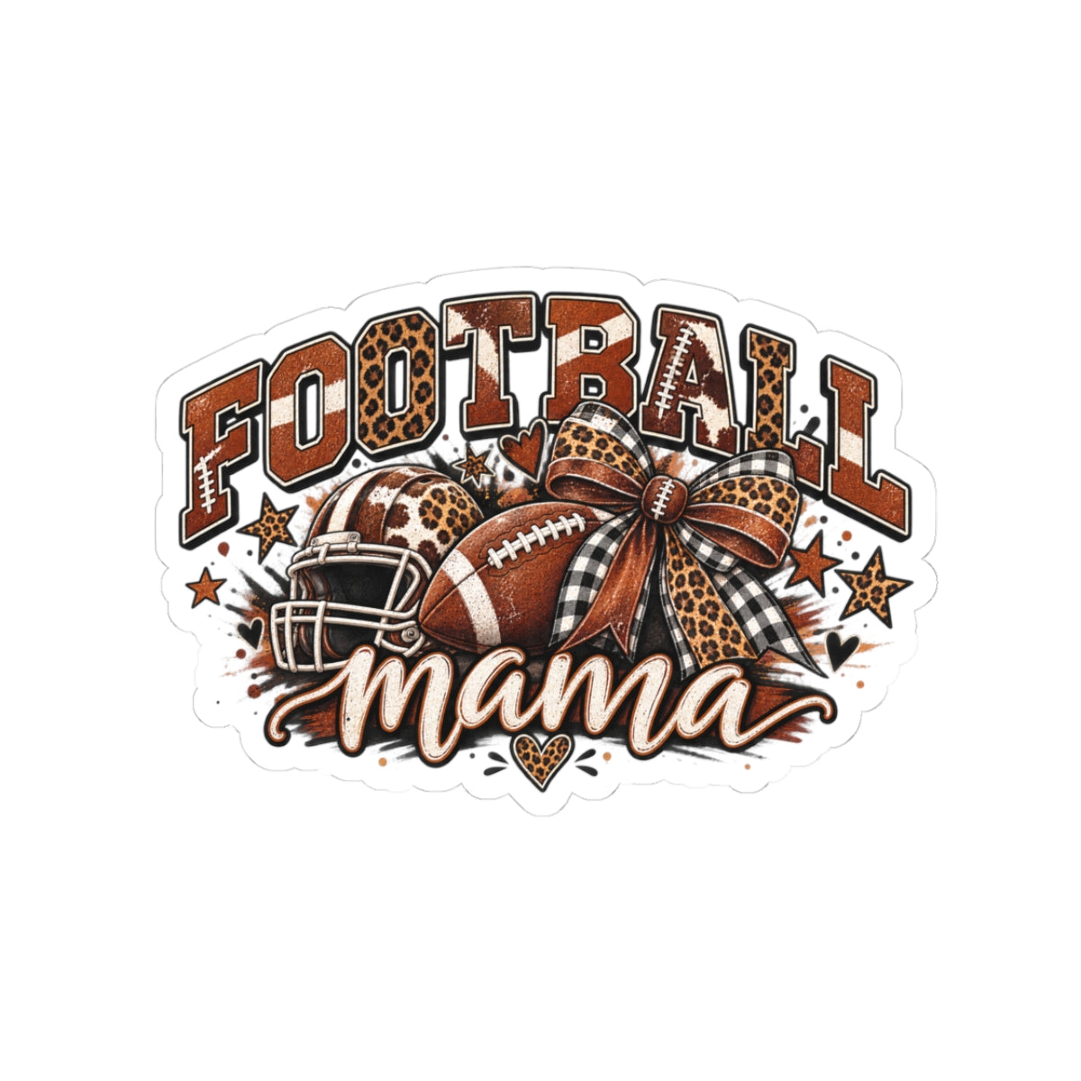 Football Mama Kiss-Cut Sticker — Leopard Print Football Mom Decal