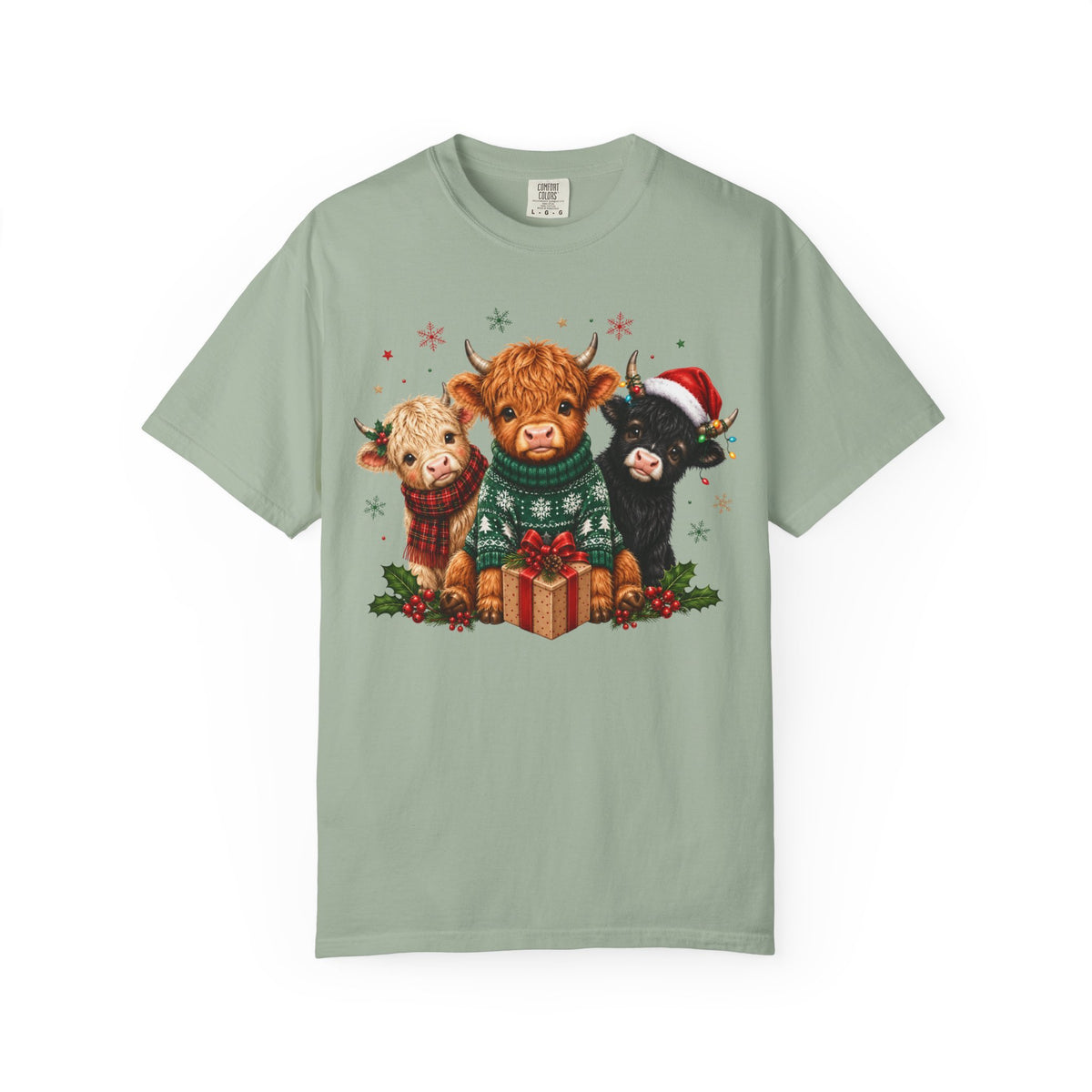 Christmas Highland Cattle Trio T-Shirt — Cute Cow Holiday Tee