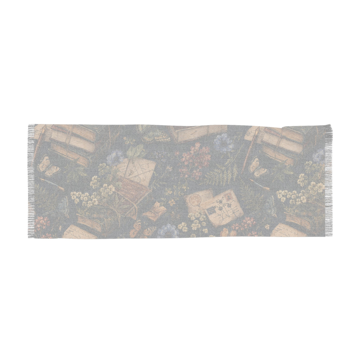 Literary Garden Scarf — Vintage Books & Botanicals Printed Wrap