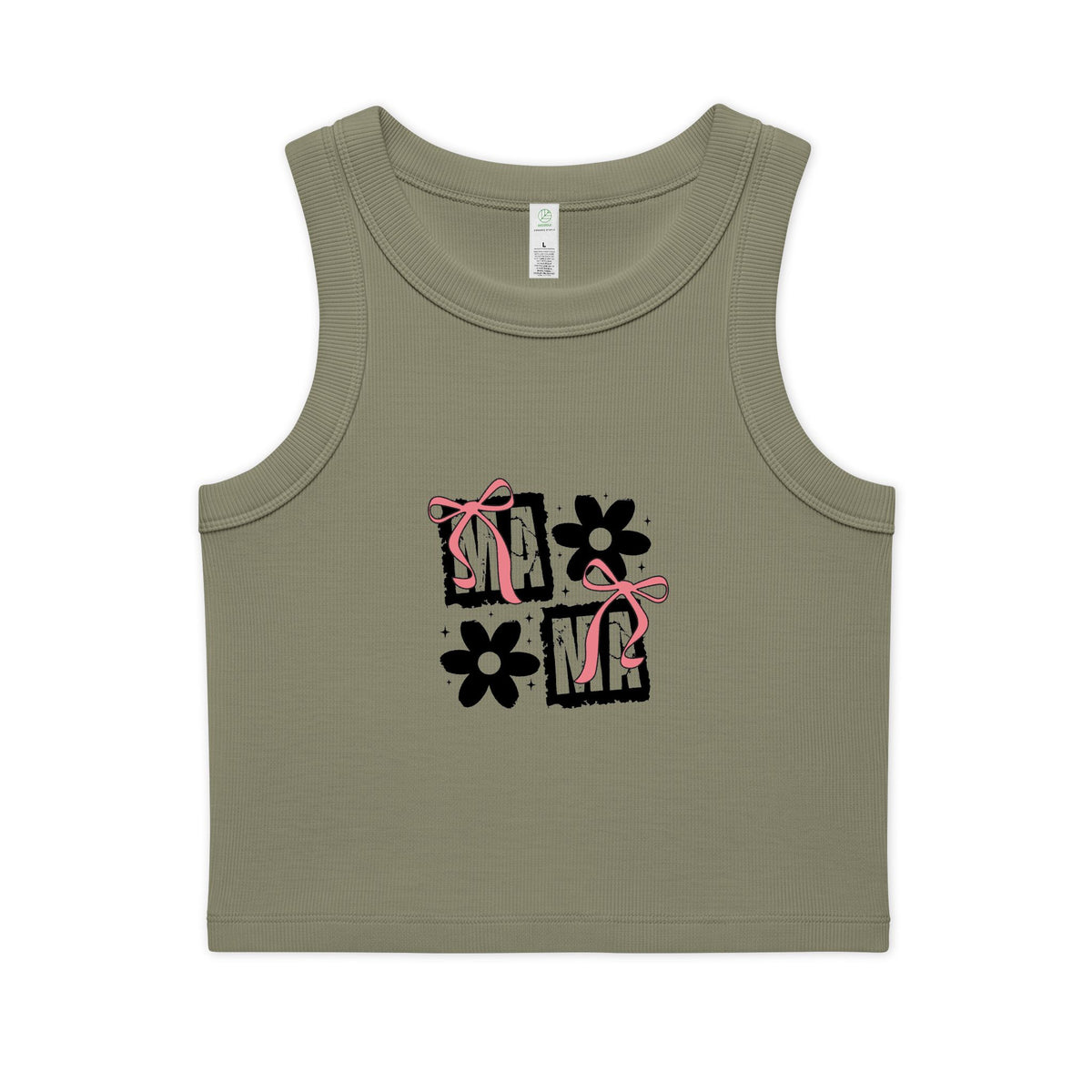 Crop Tank — Cute 'MAMA' Floral Graphic Ribbed Organic Tank Top