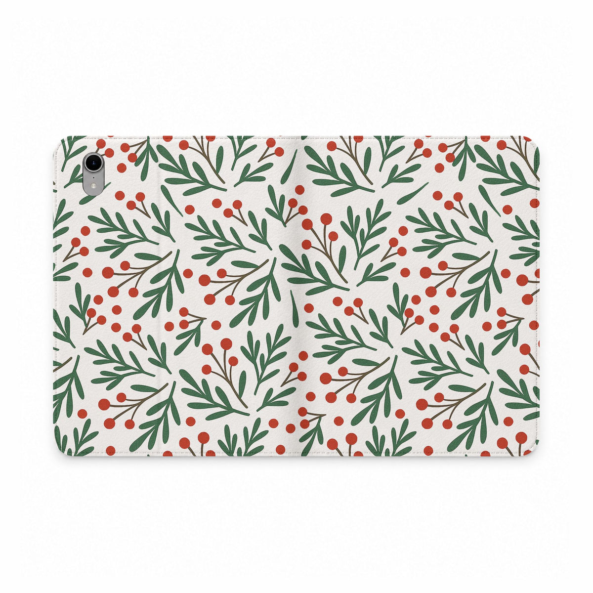 Holiday Mistletoe Tablet Folio Case — Green Sprigs & Red Berries