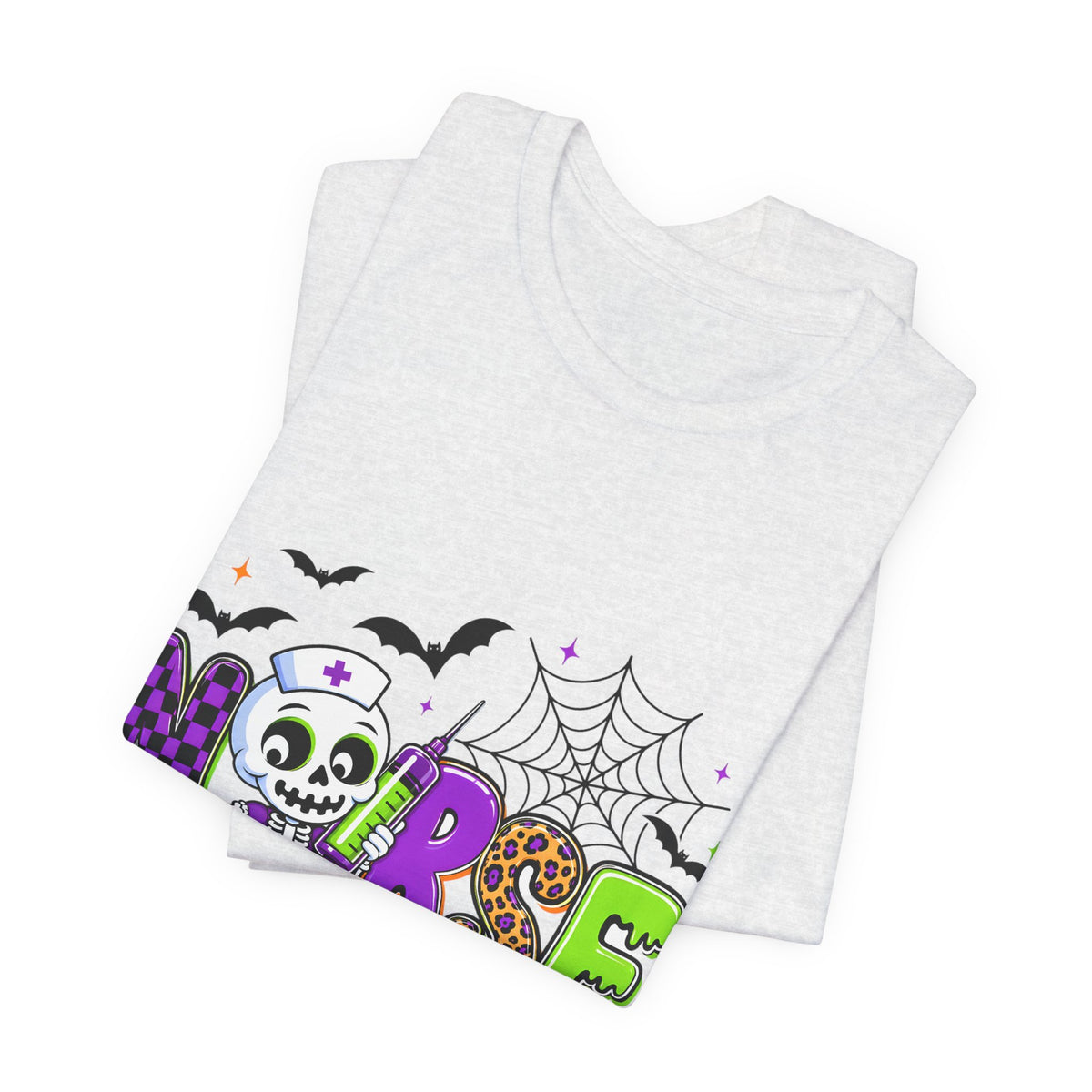 Halloween Nurse T-Shirt — Cute Skeleton, Pumpkin & Spiderweb Nurse Tee