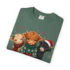 Christmas Highland Cattle Trio T-Shirt — Cute Cow Holiday Tee