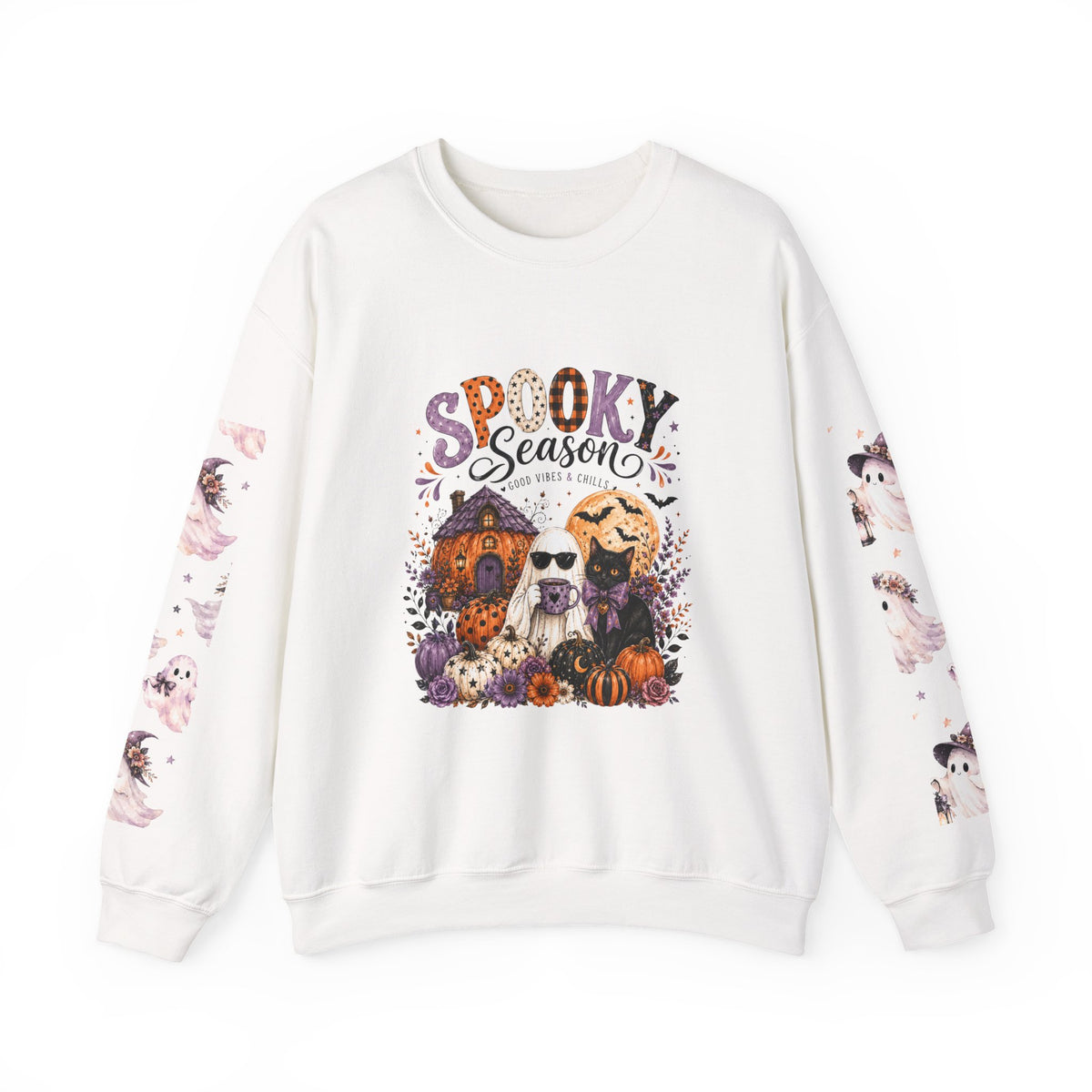 Spooky Season Crewneck Sweatshirt — Ghosts & Pumpkins Halloween Pullover