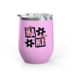Wine Tumbler — Mom Floral Blocks with Pink Bows, 12 oz Insulated
