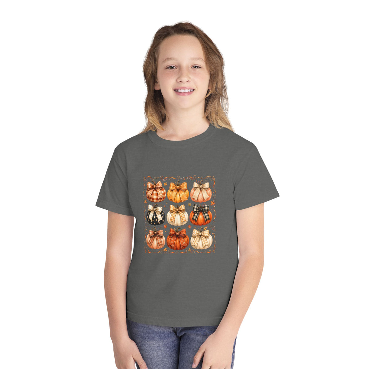 Youth Tee — Vintage Patchwork Pumpkins Fall Graphic