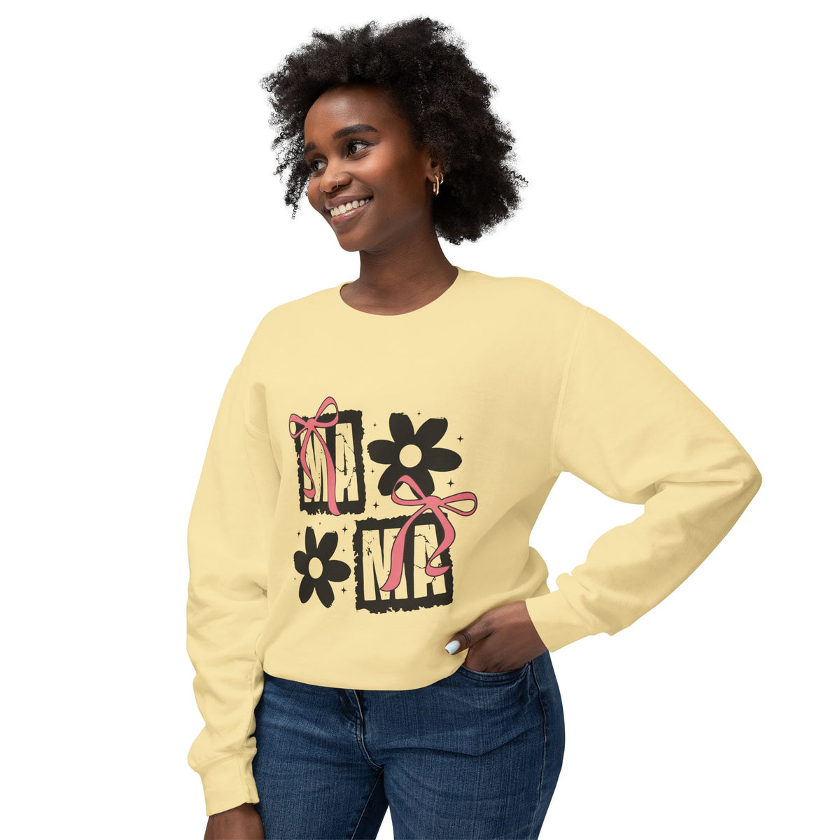 Mama Floral Crewneck Sweatshirt — Pink Bow & Flower Mom Design