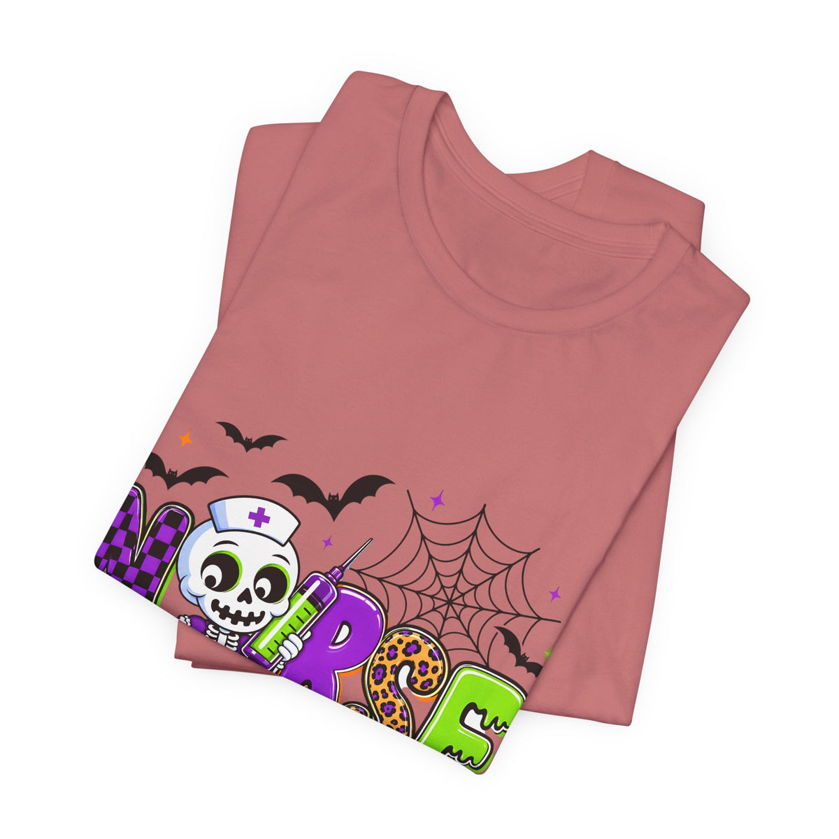 Halloween Nurse T-Shirt — Cute Skeleton, Pumpkin & Spiderweb Nurse Tee