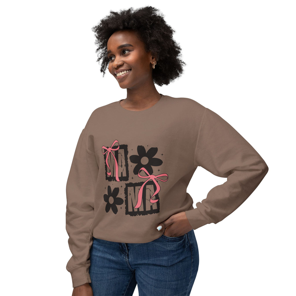 Mama Floral Crewneck Sweatshirt — Pink Bow & Flower Mom Design