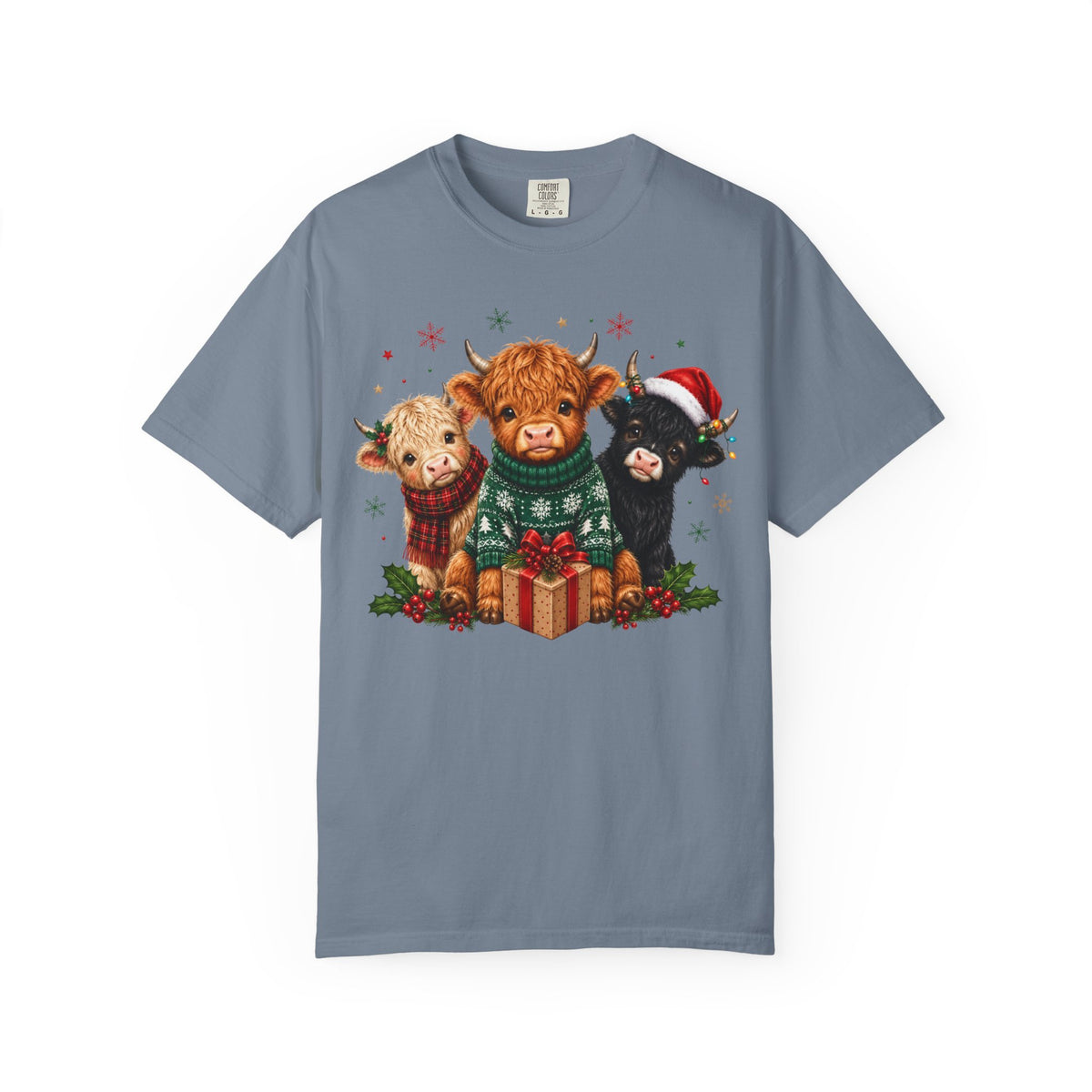 Christmas Highland Cattle Trio T-Shirt — Cute Cow Holiday Tee