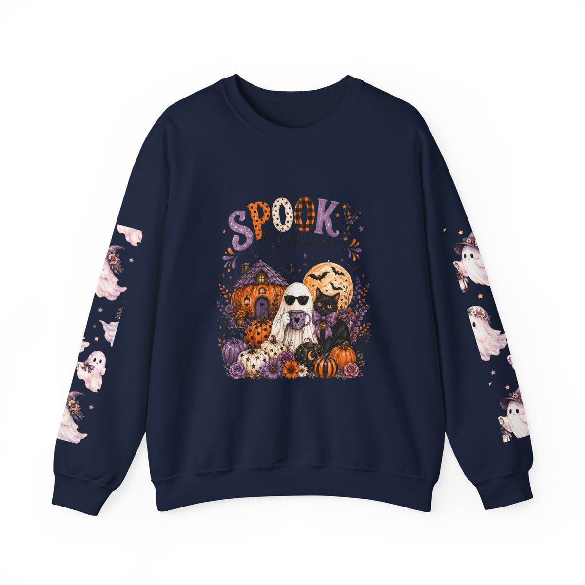 Spooky Season Crewneck Sweatshirt — Ghosts & Pumpkins Halloween Pullover