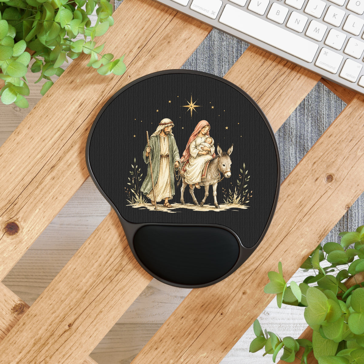 Nativity Holy Family Mouse Pad with Wrist Rest — Christmas Desk Pad