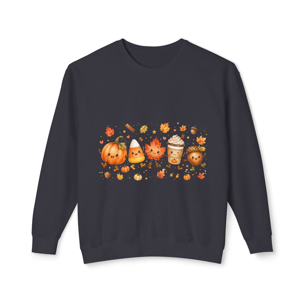 Autumn Friends Crewneck Sweatshirt — Cute Pumpkin, Leaf & Latte Fall Design