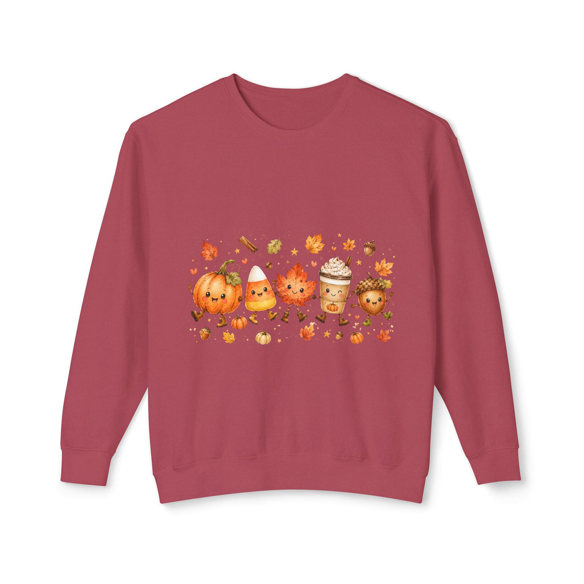 Autumn Friends Crewneck Sweatshirt — Cute Pumpkin, Leaf & Latte Fall Design