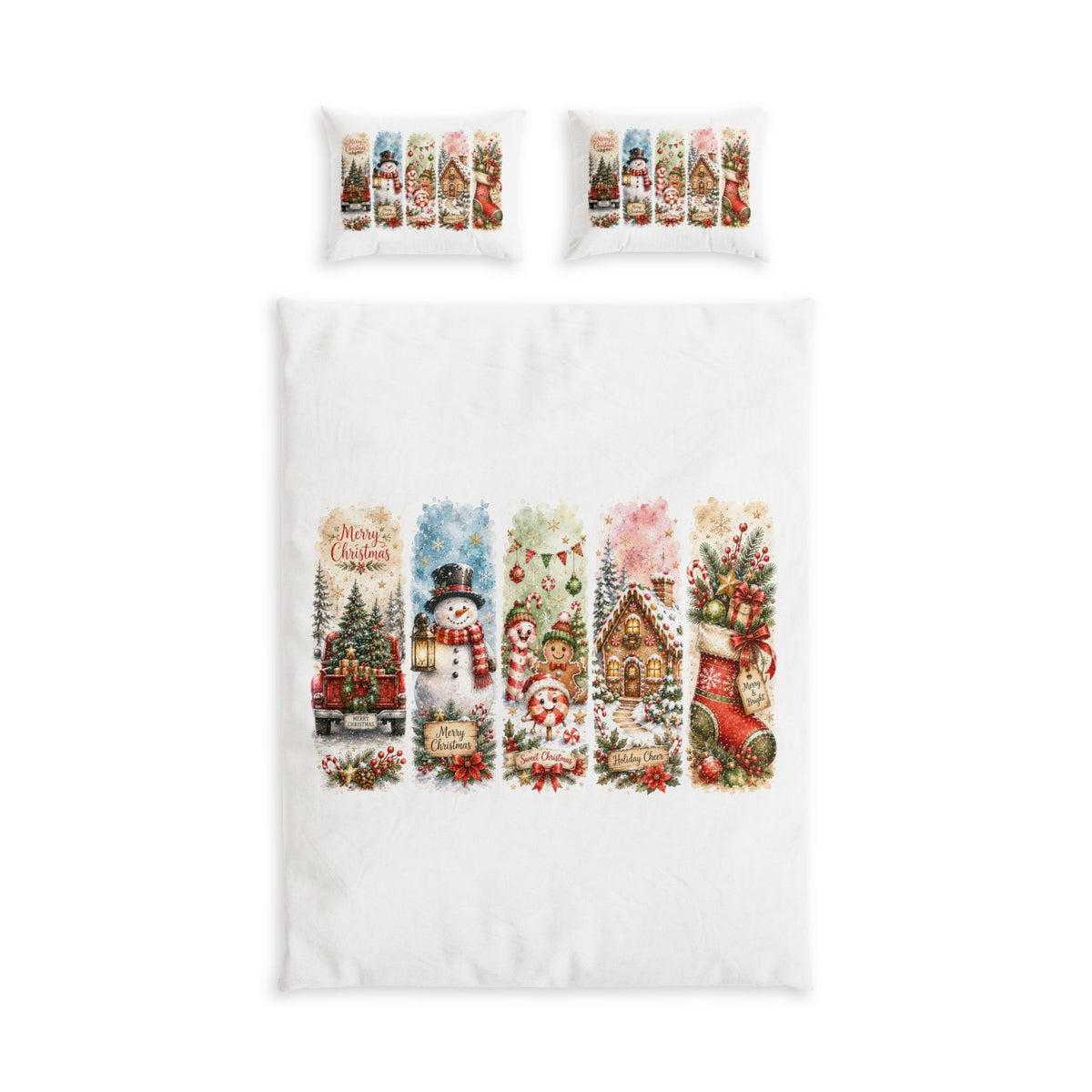 Christmas Cotton Bed Set — Festive Snowman & Gingerbread Holiday Bedding