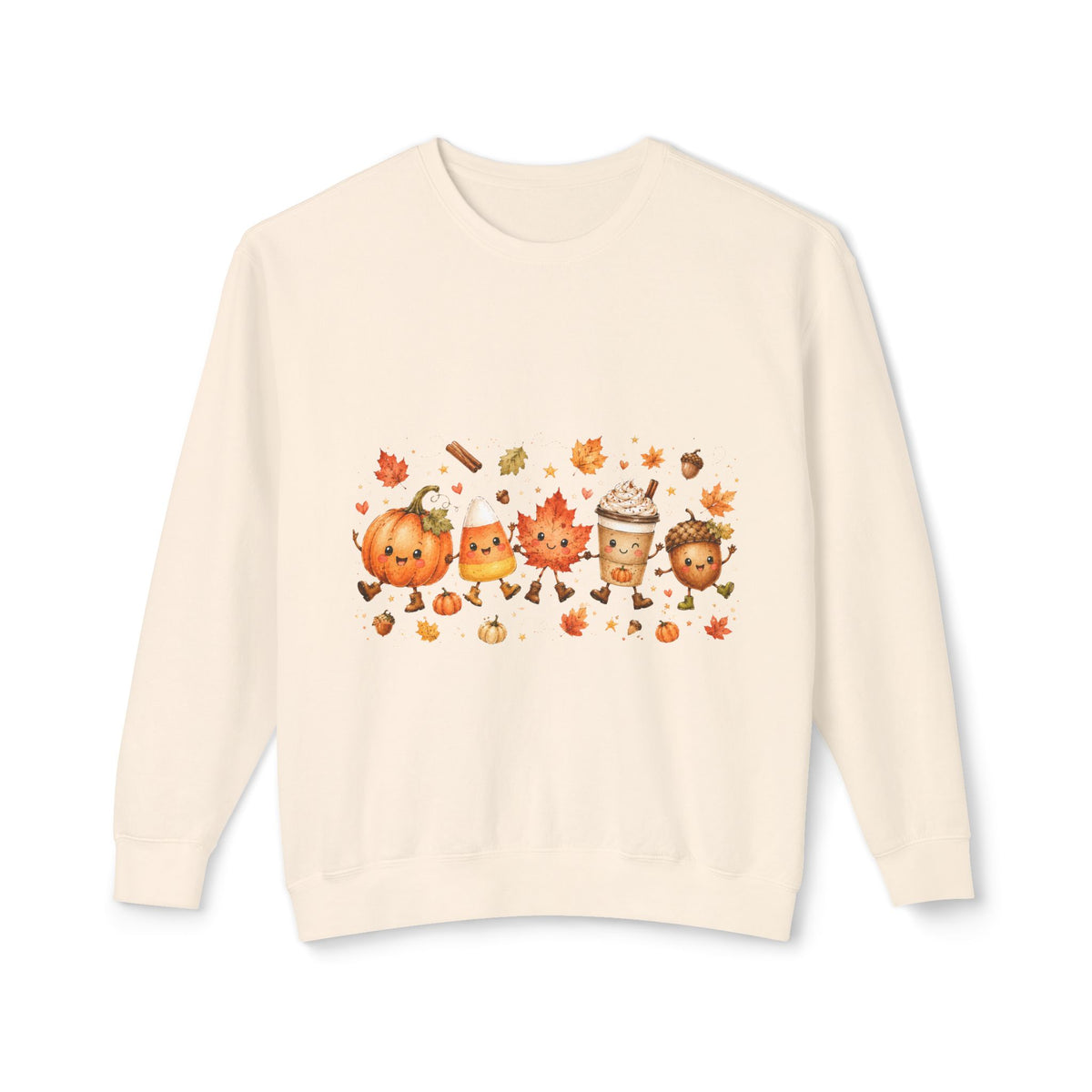 Autumn Friends Crewneck Sweatshirt — Cute Pumpkin, Leaf & Latte Fall Design