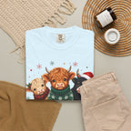 Christmas Highland Cattle Trio T-Shirt — Cute Cow Holiday Tee