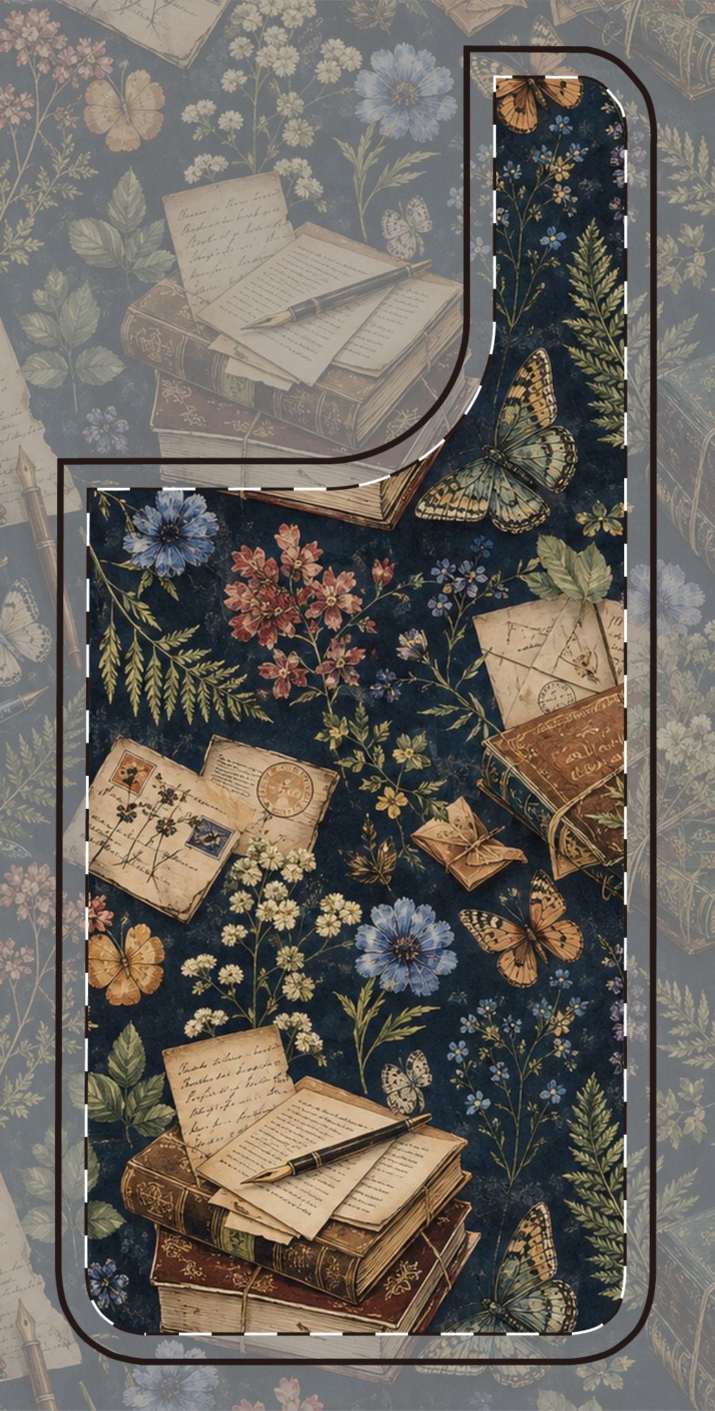 Vintage Botanical Phone Case — Stacked Books & Letters Floral Design