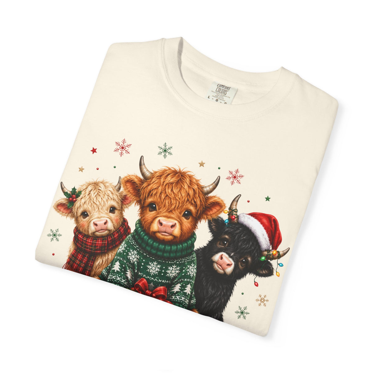 Christmas Highland Cattle Trio T-Shirt — Cute Cow Holiday Tee