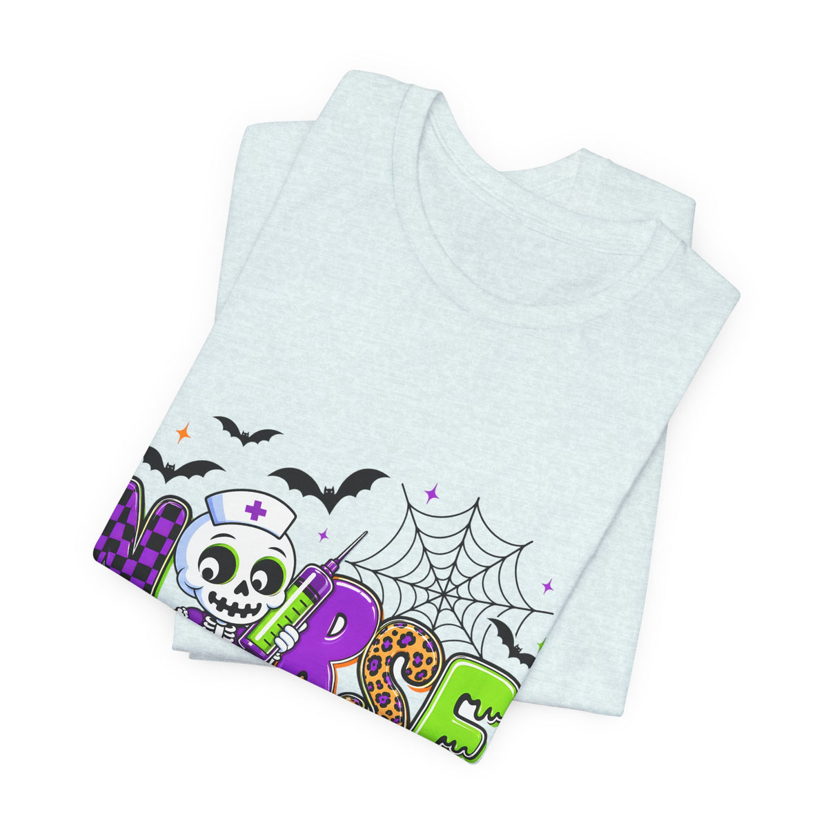 Halloween Nurse T-Shirt — Cute Skeleton, Pumpkin & Spiderweb Nurse Tee