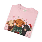 Christmas Highland Cattle Trio T-Shirt — Cute Cow Holiday Tee