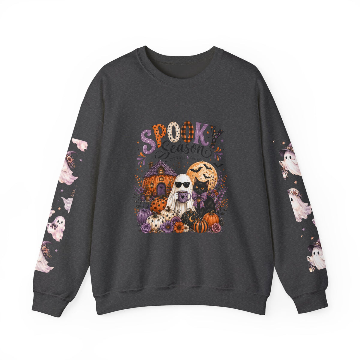 Spooky Season Crewneck Sweatshirt — Ghosts & Pumpkins Halloween Pullover