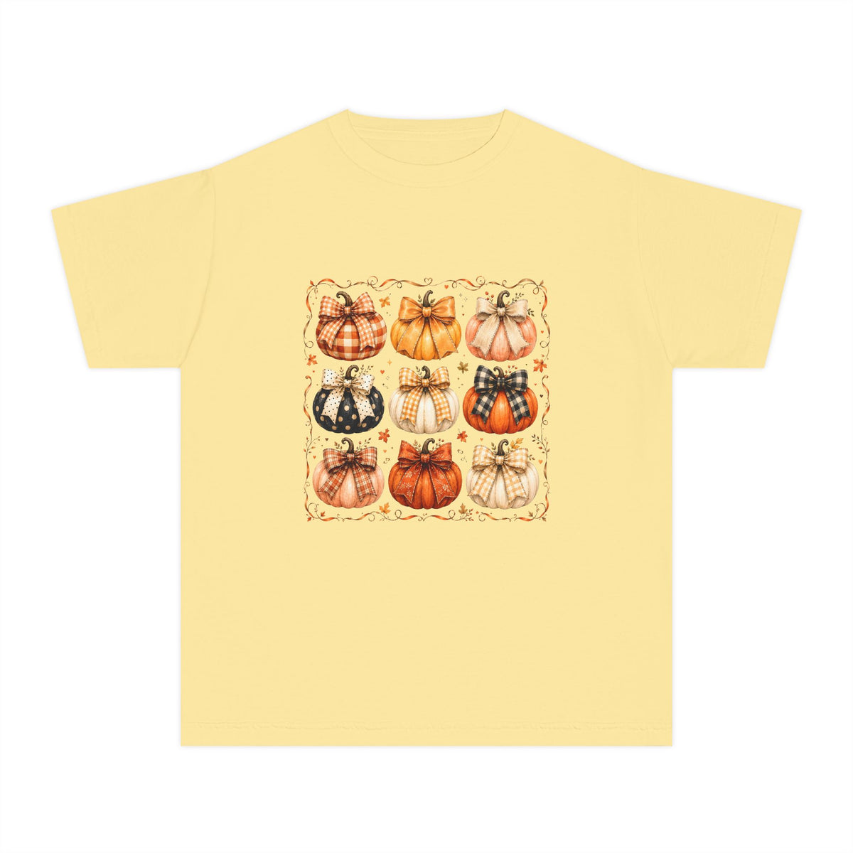 Youth Tee — Vintage Patchwork Pumpkins Fall Graphic