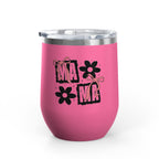 Wine Tumbler — Mom Floral Blocks with Pink Bows, 12 oz Insulated