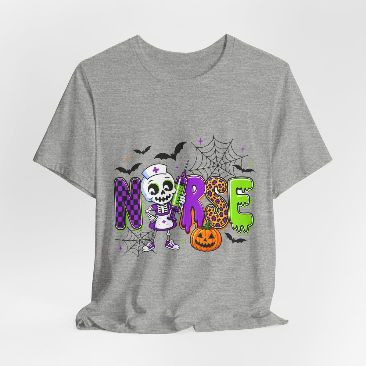 Halloween Nurse T-Shirt — Cute Skeleton, Pumpkin & Spiderweb Nurse Tee