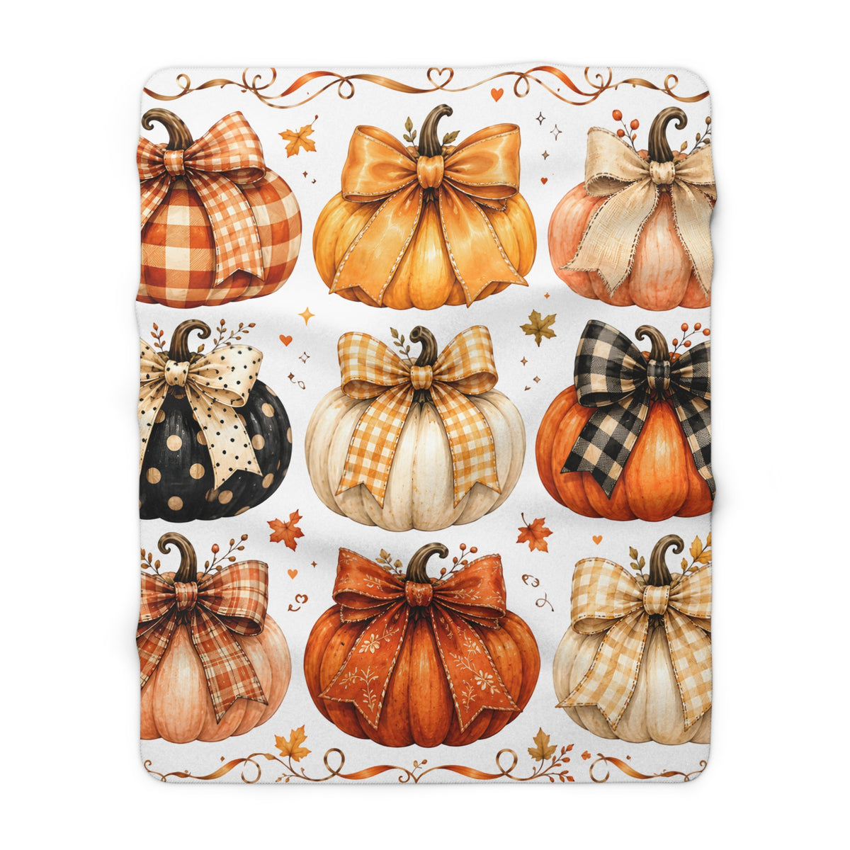 Autumn Pumpkin Sherpa Blanket — Cozy Fall Throw with Plaid & Bow Pumpkins