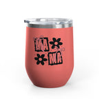 Wine Tumbler — Mom Floral Blocks with Pink Bows, 12 oz Insulated