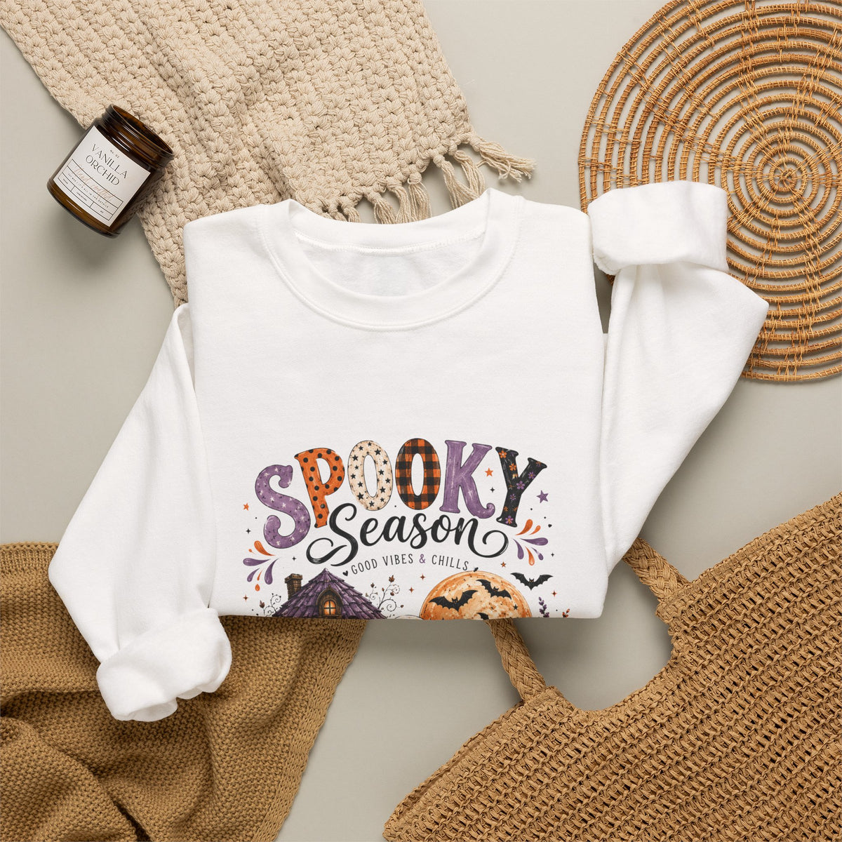 Spooky Season Crewneck Sweatshirt — Ghosts & Pumpkins Halloween Pullover
