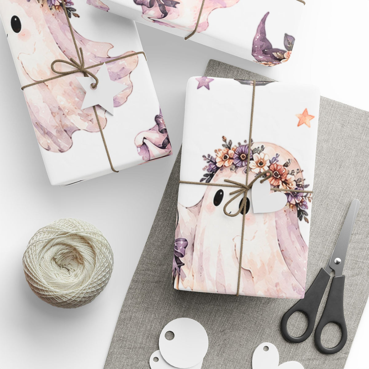 Ghostly Moon Wrapping Paper — Cute Halloween Gift Wrap with Pastel Ghosts & Lanterns