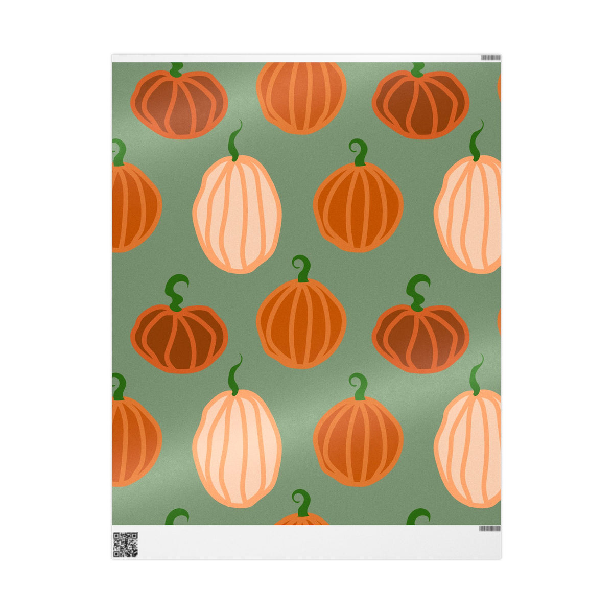 Pumpkin Pattern Wrapping Paper — Autumn Green Gift Wrap for Fall, Halloween & Thanksgiving