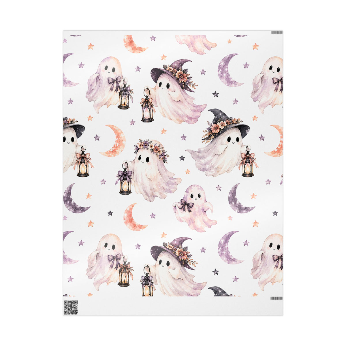 Ghostly Moon Wrapping Paper — Cute Halloween Gift Wrap with Pastel Ghosts & Lanterns