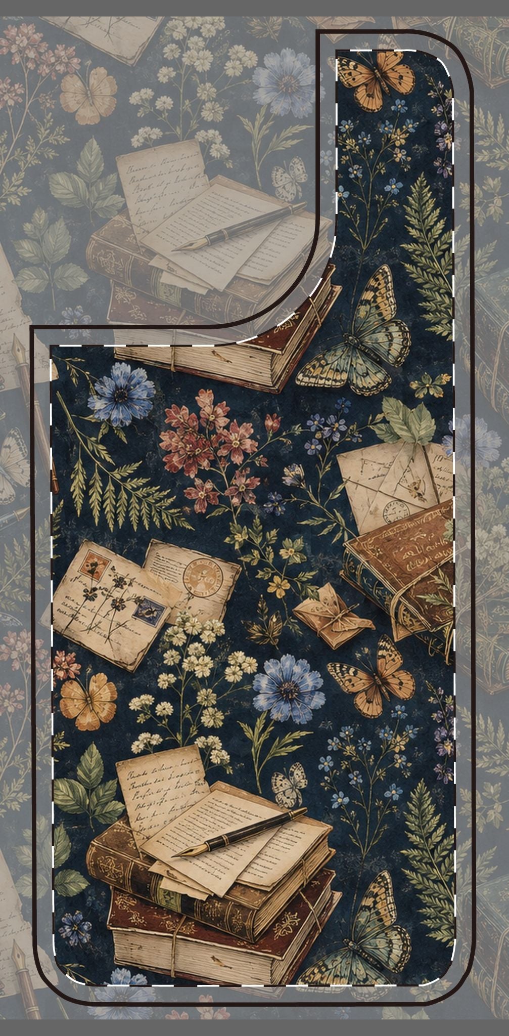 Vintage Botanical Phone Case — Stacked Books & Letters Floral Design