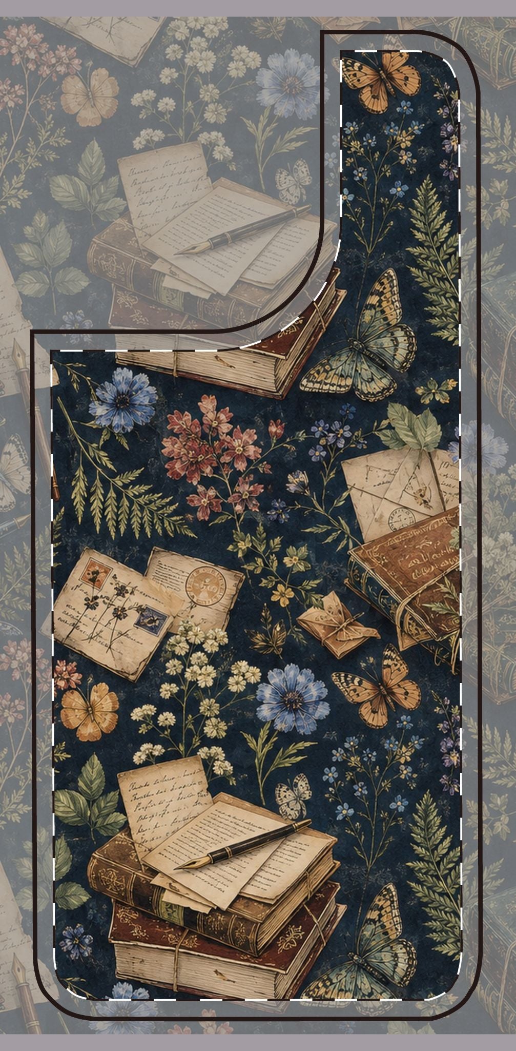 Vintage Botanical Phone Case — Stacked Books & Letters Floral Design