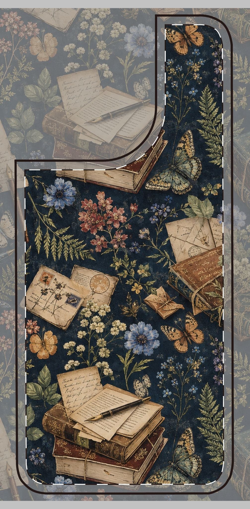 Vintage Botanical Phone Case — Stacked Books & Letters Floral Design