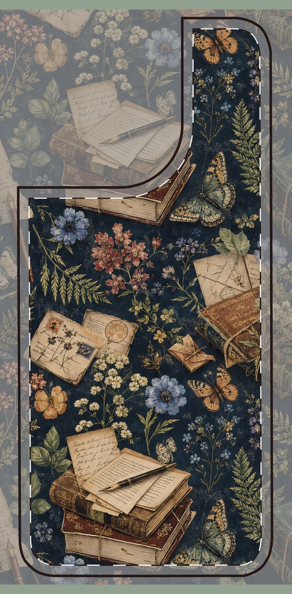 Vintage Botanical Phone Case — Stacked Books & Letters Floral Design
