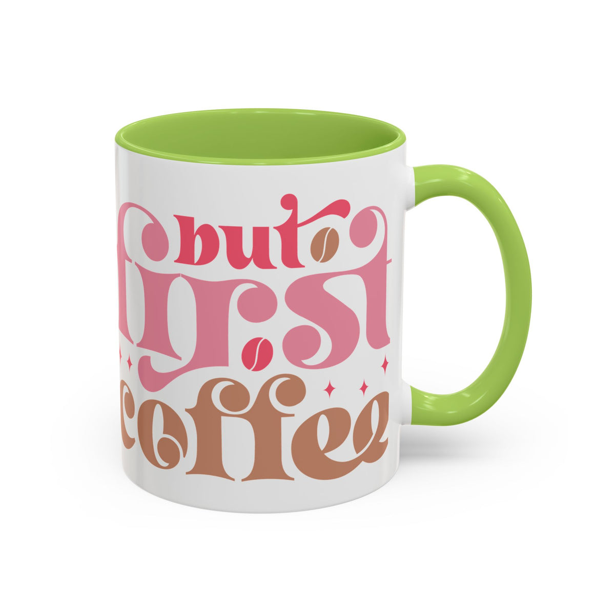 Retro Pink & Brown "Must First Coffee" Accent Coffee Mug (11/15oz)