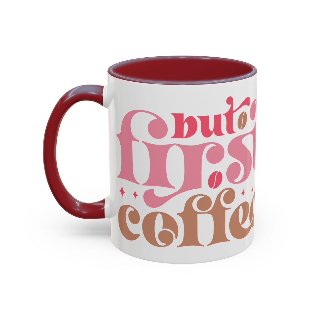Retro Pink & Brown "Must First Coffee" Accent Coffee Mug (11/15oz)