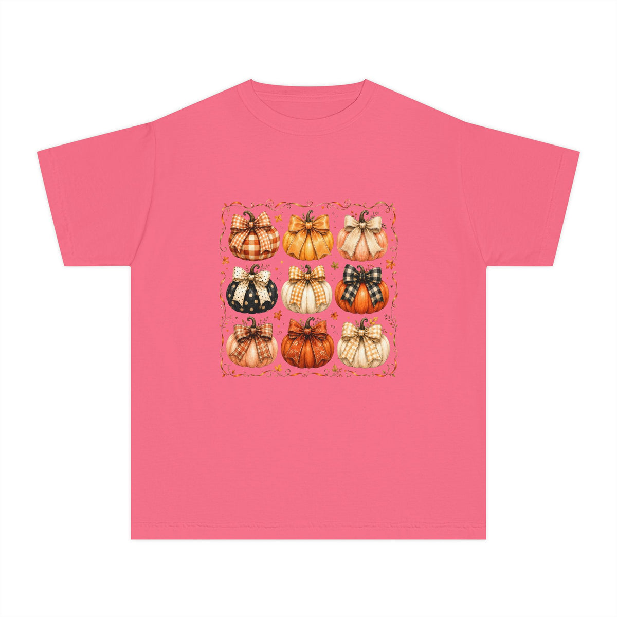 Youth Tee — Vintage Patchwork Pumpkins Fall Graphic