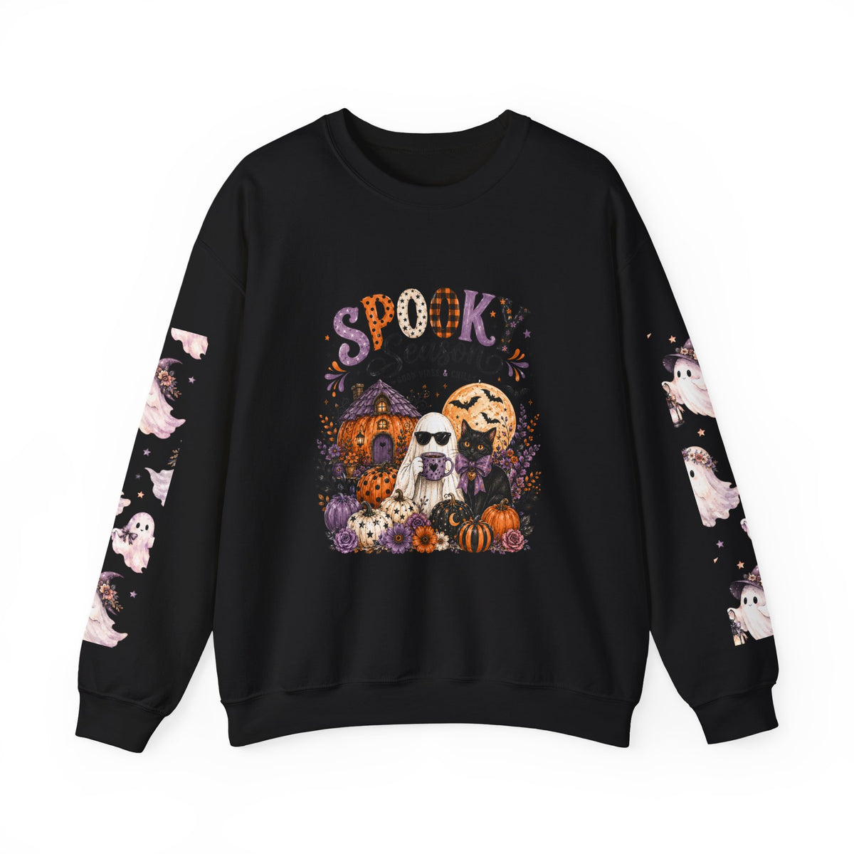 Spooky Season Crewneck Sweatshirt — Ghosts & Pumpkins Halloween Pullover