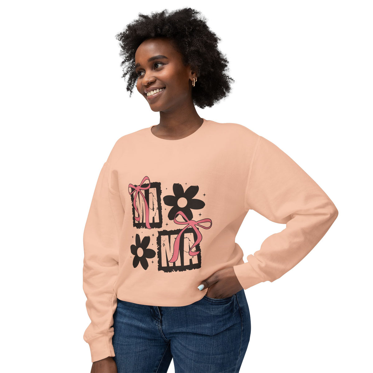 Mama Floral Crewneck Sweatshirt — Pink Bow & Flower Mom Design