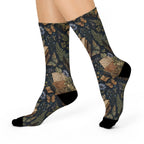 Book Lover Cushioned Crew Socks — Vintage Books & Floral Reading Pattern