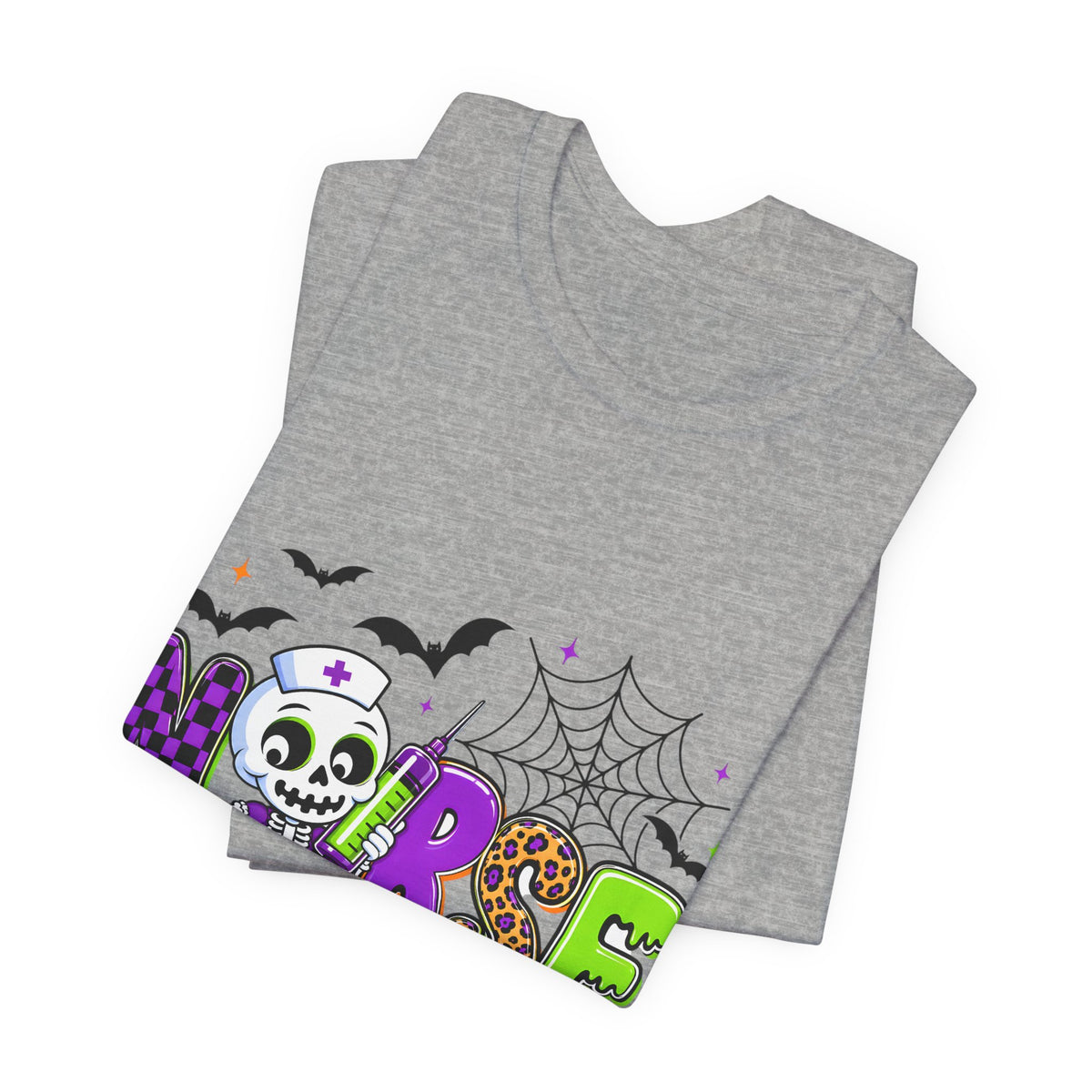 Halloween Nurse T-Shirt — Cute Skeleton, Pumpkin & Spiderweb Nurse Tee