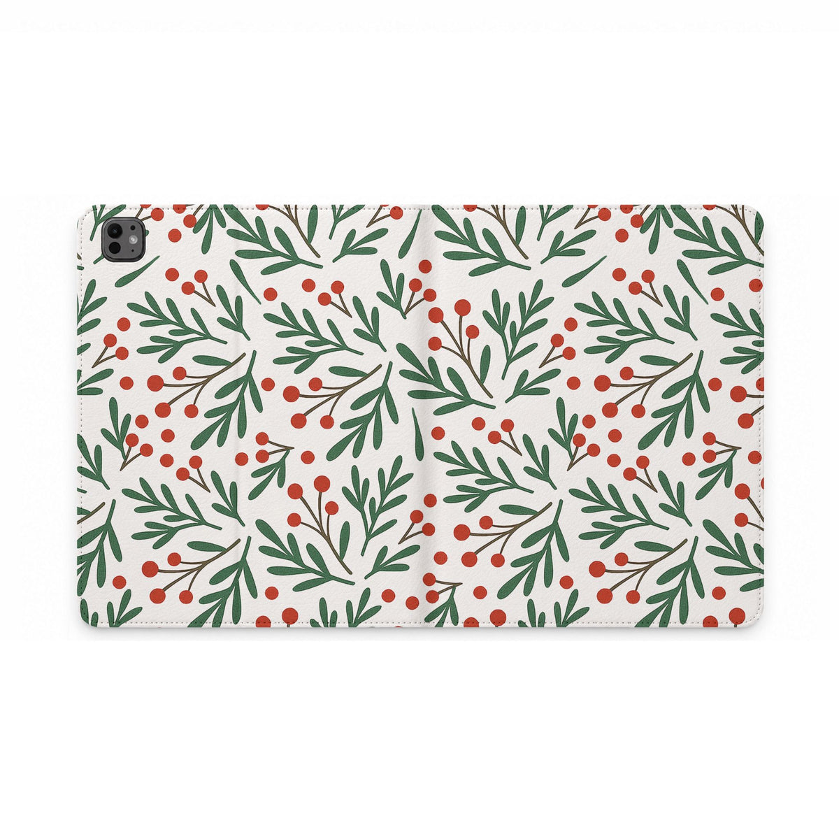 Holiday Mistletoe Tablet Folio Case — Green Sprigs & Red Berries