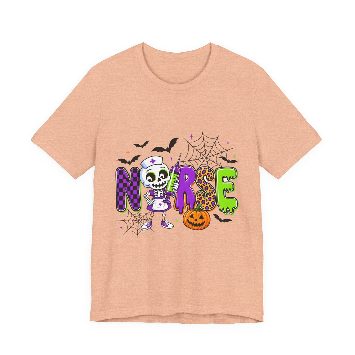 Halloween Nurse T-Shirt — Cute Skeleton, Pumpkin & Spiderweb Nurse Tee